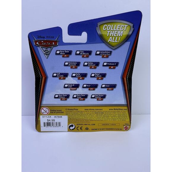 NIB Disney Pixar Cars 2 #7 Jeff Gorvette 1:55 Diecast Car Mattel 2010 - Picture 7 of 8